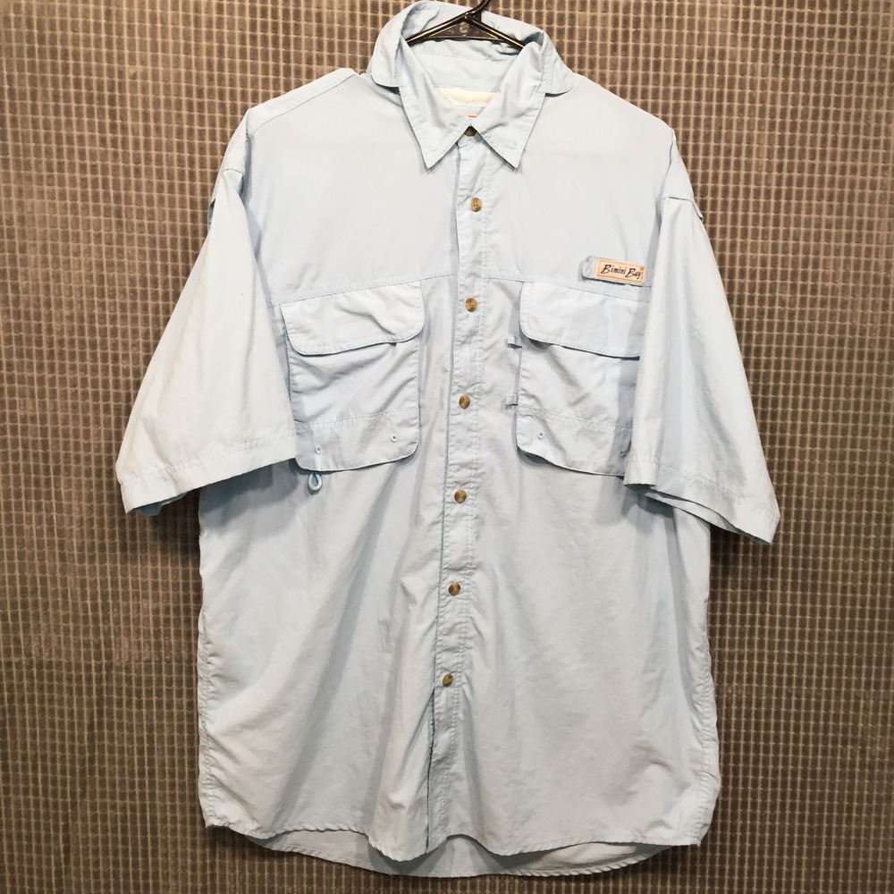 Bimini Bay Mens Short Sleeve Fishing Shirt Light Blue Ventilated Performance XL